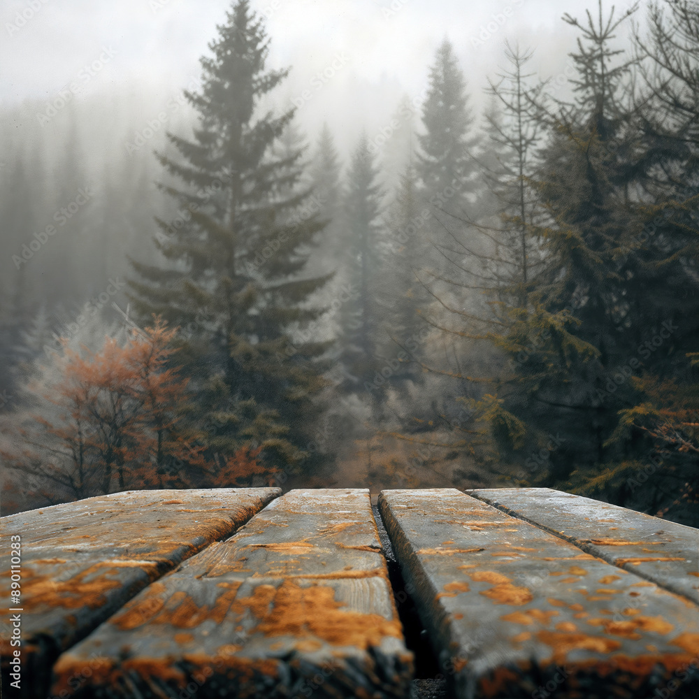 Poster empty old wooden table providing a place to showcase your product against a blurred background of a 