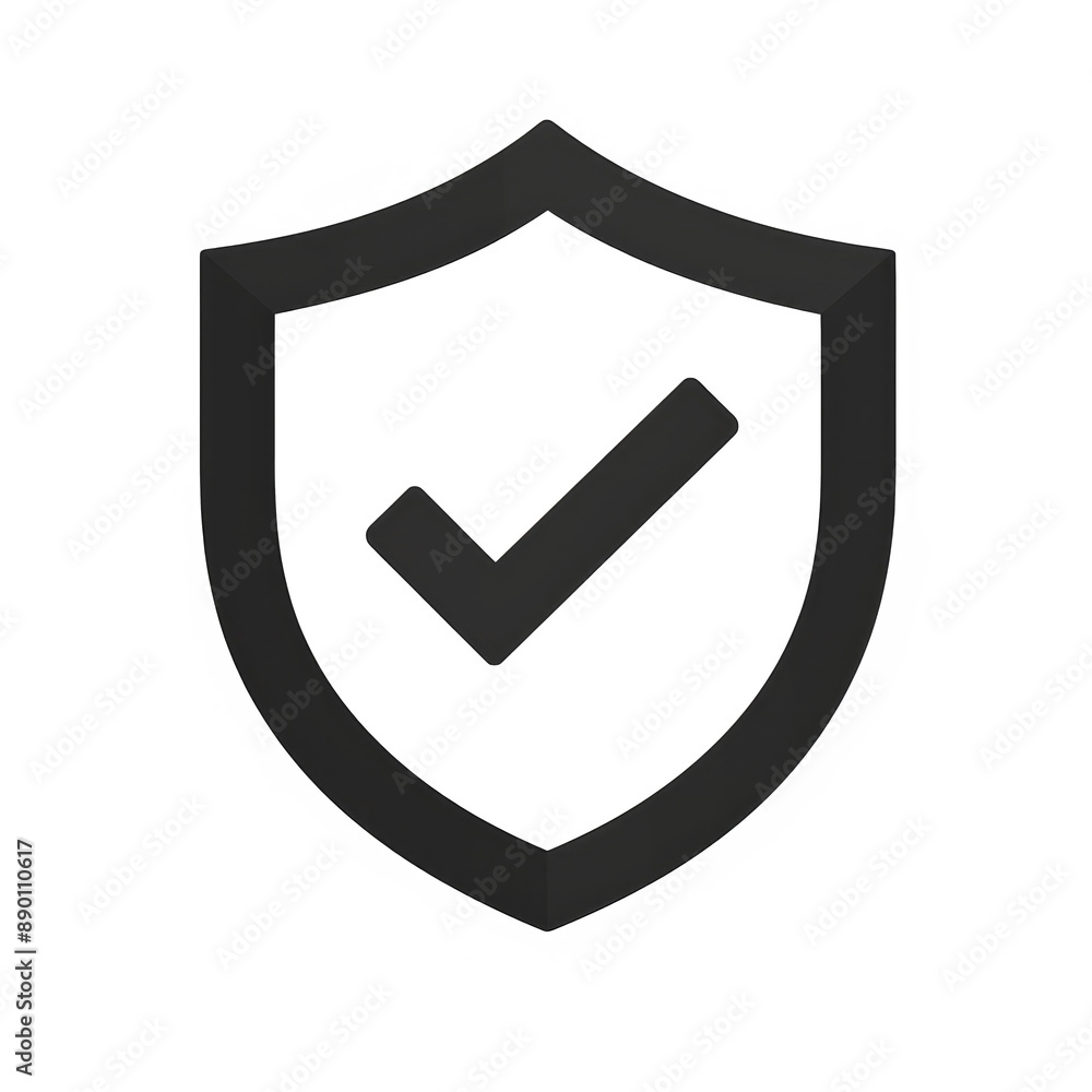 Wall mural shield protection icon with check mark sign, security shield checked icon black