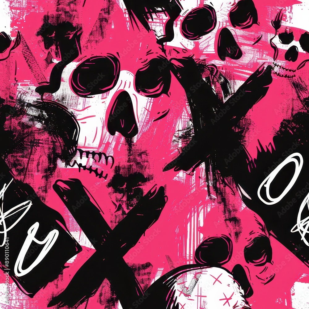 Wall mural Seamless pattern of skulls on a pink background