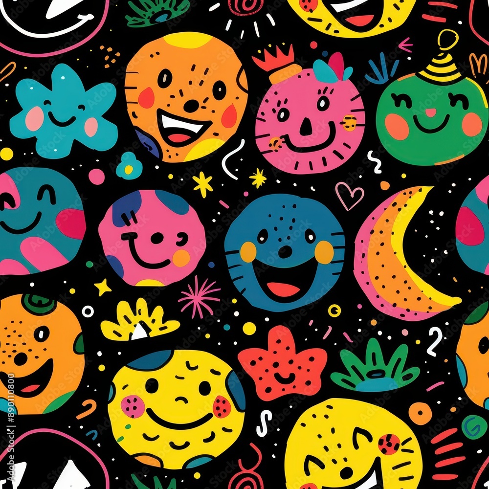 Canvas Prints Seamless pattern of multicolored emoticons