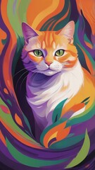 Gorgeous cat. Illustration, digital art. 