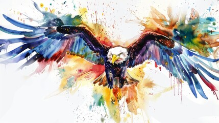 Naklejka premium Watercolor painting of a flying bald eagle