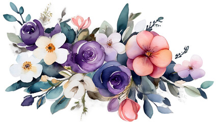 Fototapeta premium Copy space spring watercolor texture flowers and leaves 