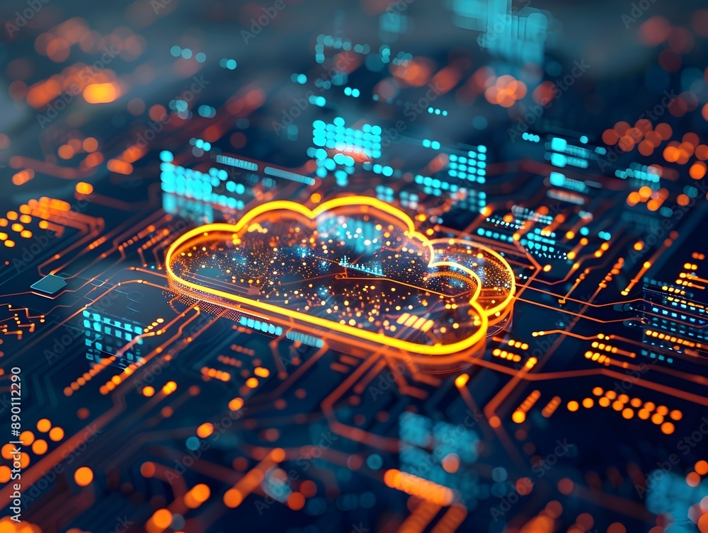 Poster digital representation of cloud native applications and microservices architecture in futuristic clo