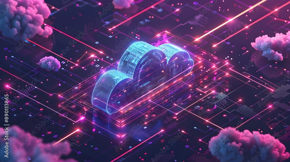 Poster futuristic ai driven cloud computing platform with real time data processing and machine learning