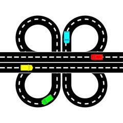 Fototapeta premium vector road route with interchange and bridges. cars driving along a gray asphalt road