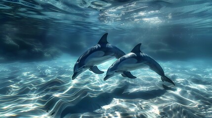 Obraz premium Dolphins swimming underwater