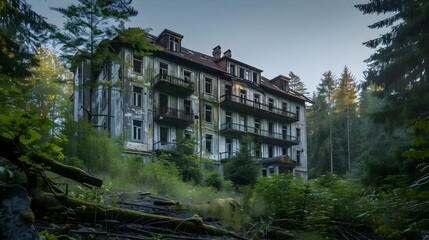 Contrast between an old abandoned hotel and nature
