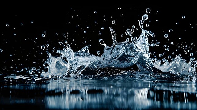 Freezing motion of water splash isolated on black background