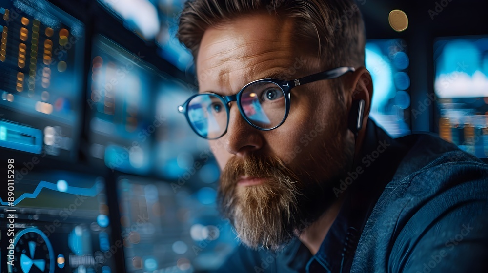 Poster cybersecurity expert monitoring cloud based security systems and protocols