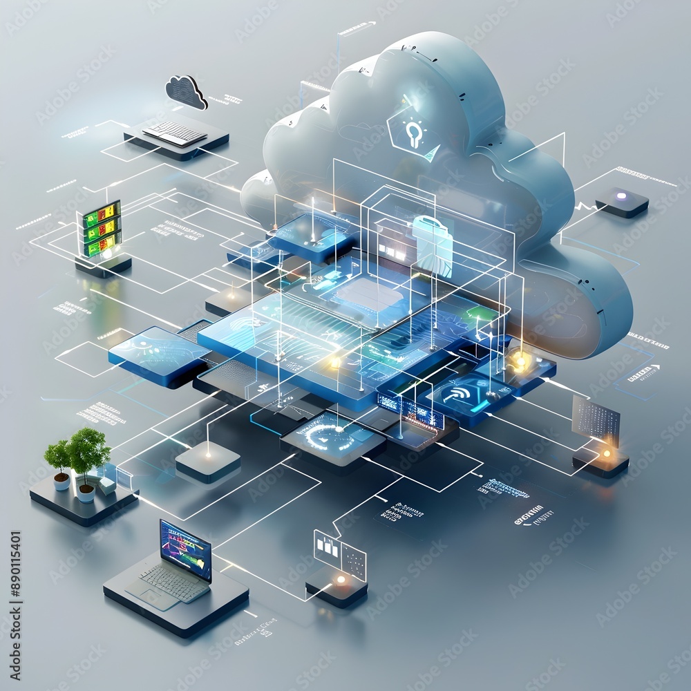 Poster conceptual visualization of cloud computing infrastructure platform and software services layers