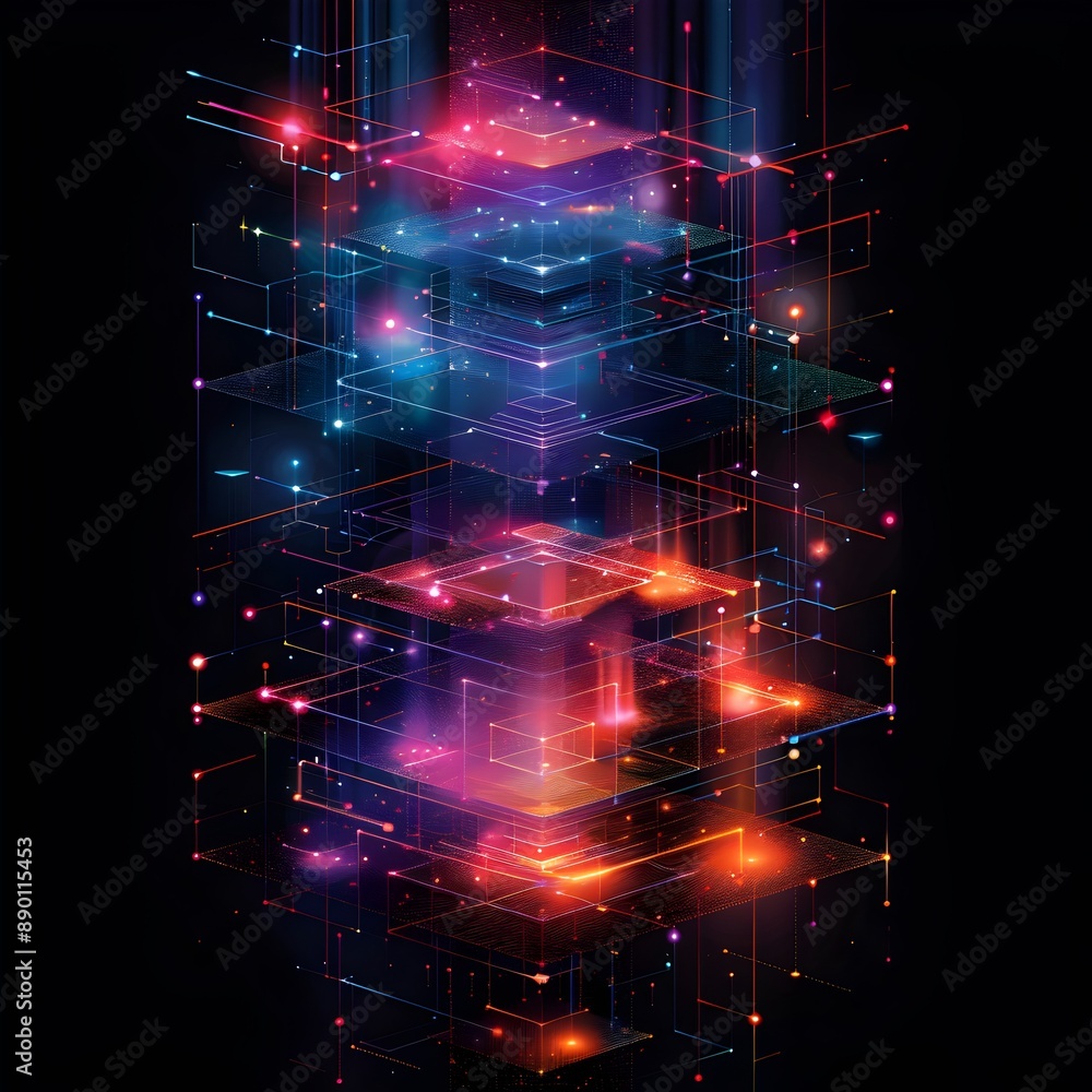 Poster vibrant 3d visualization of cloud computing services and infrastructure
