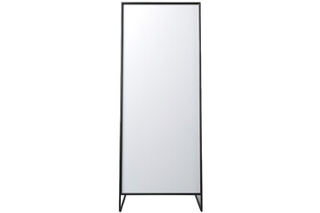 A Simple Black Framed Mirror Stands Tall Against a White Background on a Clear PNG or White Background.