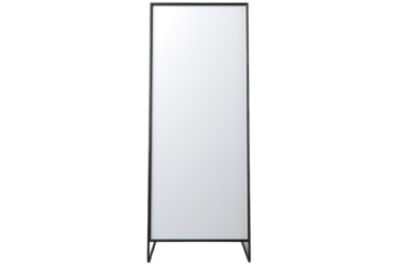 A Simple Black Framed Mirror Stands Tall Against a White Background on a Clear PNG or White Background.