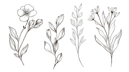 Fototapeta premium Floral branch and minimalist flowers for logo design