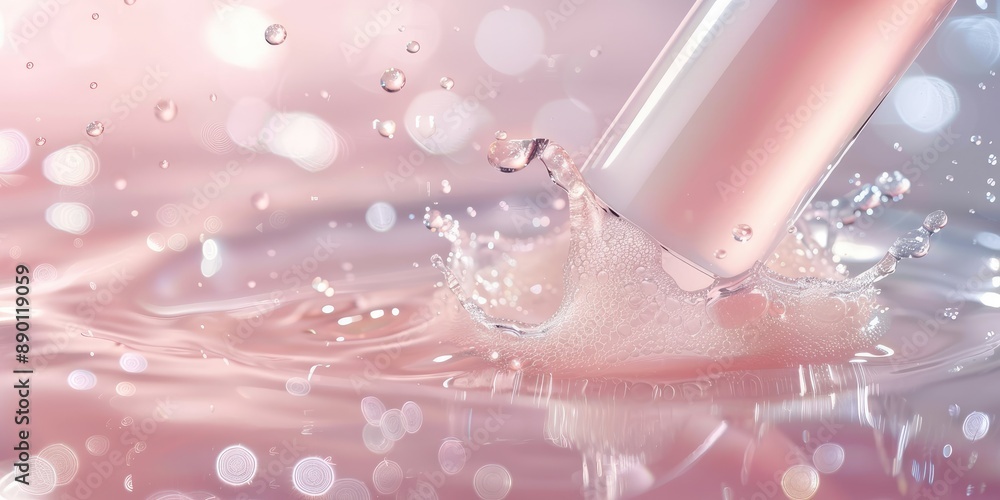 Poster pink liquid splashing with bokeh background