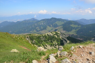 Fototapeta na wymiar Slovakia mountain landscape with mountains and clouds, Chopok , High tatras