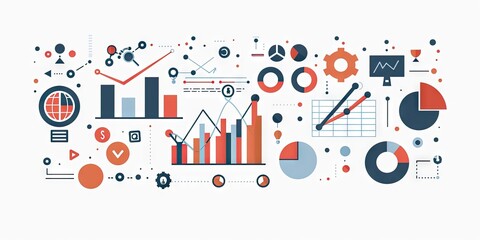 A visual representation of business strategy using modern flat design icons and infographics, depicting growth, planning, and success.