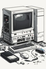 A simple, cartoon-style icon of a computer with its internal hardware components visible. 