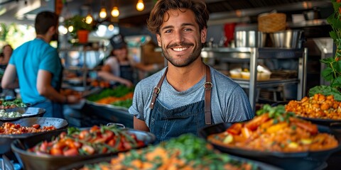 Friends enjoying street food for National Street Food Day, August 8th, diverse flavors, bustling atmosphere, culinary delights