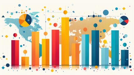 Obraz premium A bar graph with different colors representing market share and growth. 