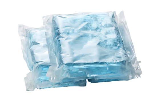 Crystalline Blue Gel Packets Resting on a White Background on a Clear PNG or White Background.