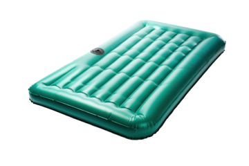 A Green Inflatable Camping Mattress Ready For A Night Under The Stars on a Clear PNG or White Background.