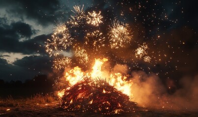 Guy Fawkes Night celebrating with bonfires and fireworks on November 5th