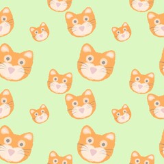 seamless pattern with Orange cat green background