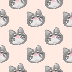 seamless pattern with Gray cat cream background