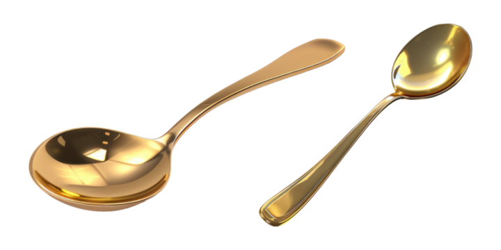 Set of gold spoon isolated on transparent background