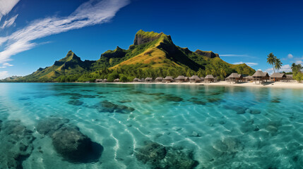 Fototapeta premium South Pacific Paradise: Soft Sands and Azure Waters of Matira Beach