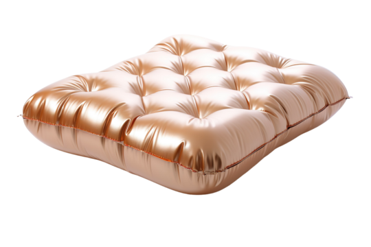 A Golden Inflatable Cushion Rests Against A White Background on a Clear PNG or White Background.