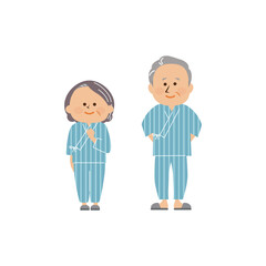 健康診断　検査着を着たシニアカップルのかわいいイラスト