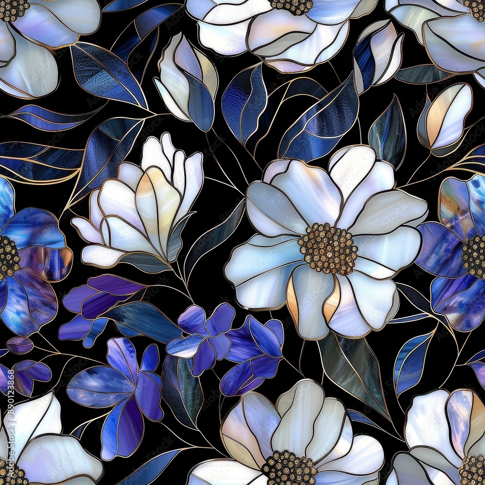 Poster Seamless pattern of blue flowers