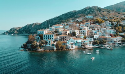 Fototapeta premium Island hopping in Greece, exploring whitewashed villages and crystal-clear Aegean waters