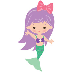 Mermaid girl vector cartoon illustration