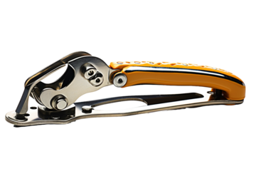 The Silver And Yellow Safety Device For Secure Climbing Adventures on a Clear PNG or White Background.