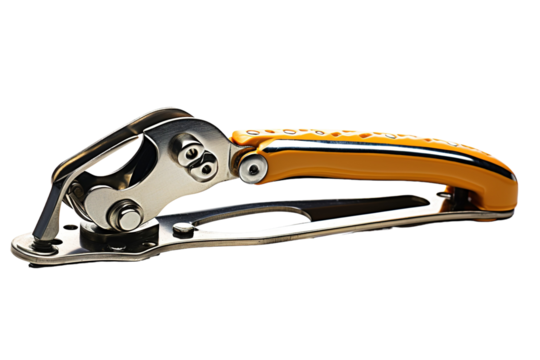 The Silver And Yellow Safety Device For Secure Climbing Adventures on a Clear PNG or White Background.