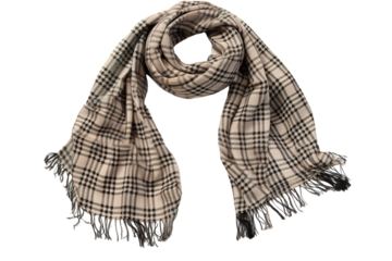 A Fringed Plaid Scarf Draped Elegantly for a Cool Autumn Day on a Clear PNG or White Background.