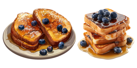 Set of French toasts isolated on transparent background