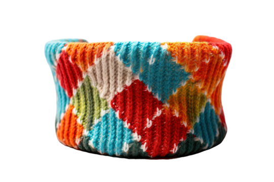 A Colorful Knitted Cuff for a Winter Day on a Clear PNG or White Background.