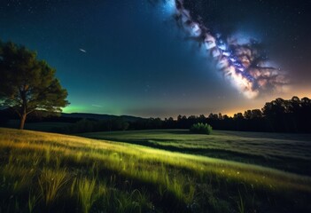 starry meteor shower illuminating serene pasture celestial display, night, sky, shooting, rural, landscape, peaceful, scene, natural, beauty, astronomy