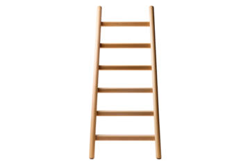 A Simple Wooden Ladder Standing Tall Against a White Background on a Clear PNG or White Background.