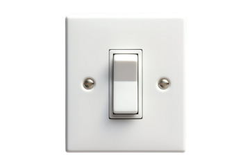 A Simple White Light Switch in a Room, Off and Ready for Action on a Clear PNG or White Background.