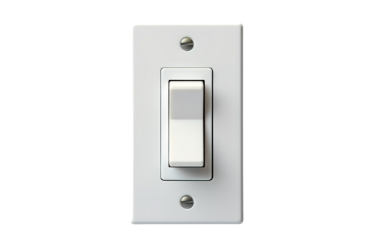 A White Light Switch in a White Wall, Ready to Be Flipped on a Clear PNG or White Background.