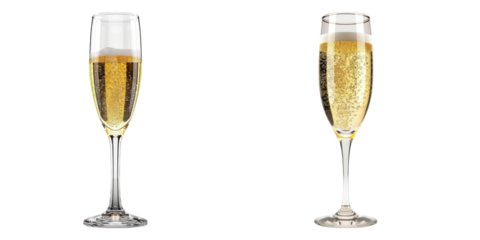 Set of glass of champagne isolated on transparent background