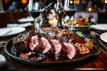 A luxurious and rich selection featuring tenderloin, strip steak, and smoked meats offers a sophisticated dining experience.