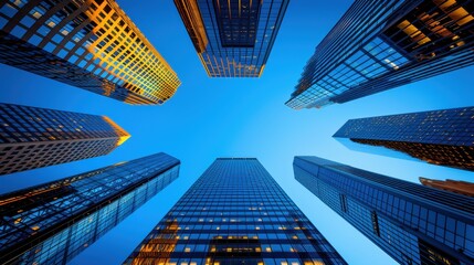 Skyscrapers from a low angle with blue sky