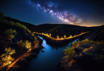 starry night sky over secluded ravine, stars, galaxy, canyon, dark, astronomy, nature, landscape, wilderness, view, scenic, exploration, remote